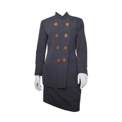 Chanel Boutique Gray Military Style Skirt Suit 11