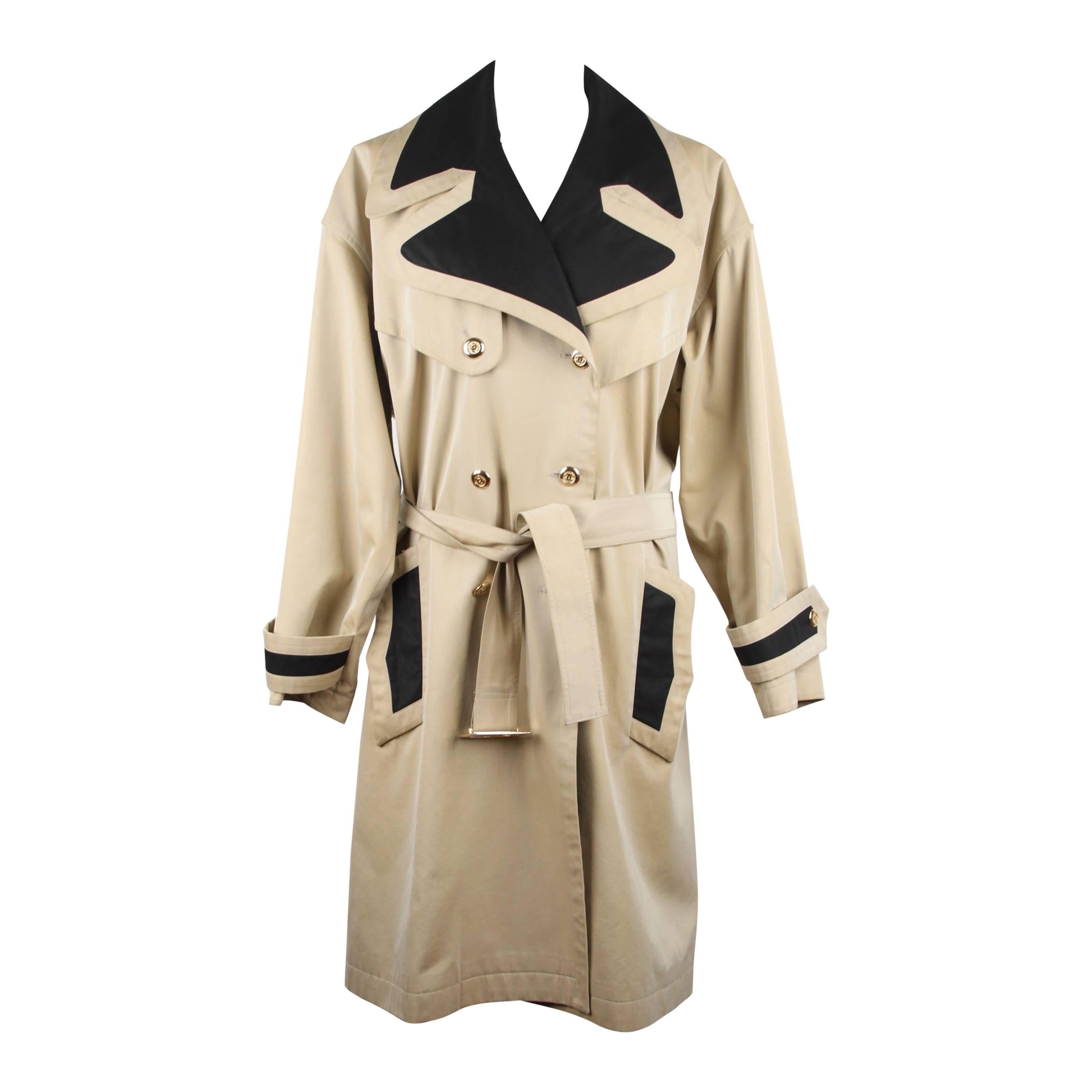 CHANEL BOUTIQUE Vintage Tan Cotton Double Breasted TRENCH COAT  Sz 36
