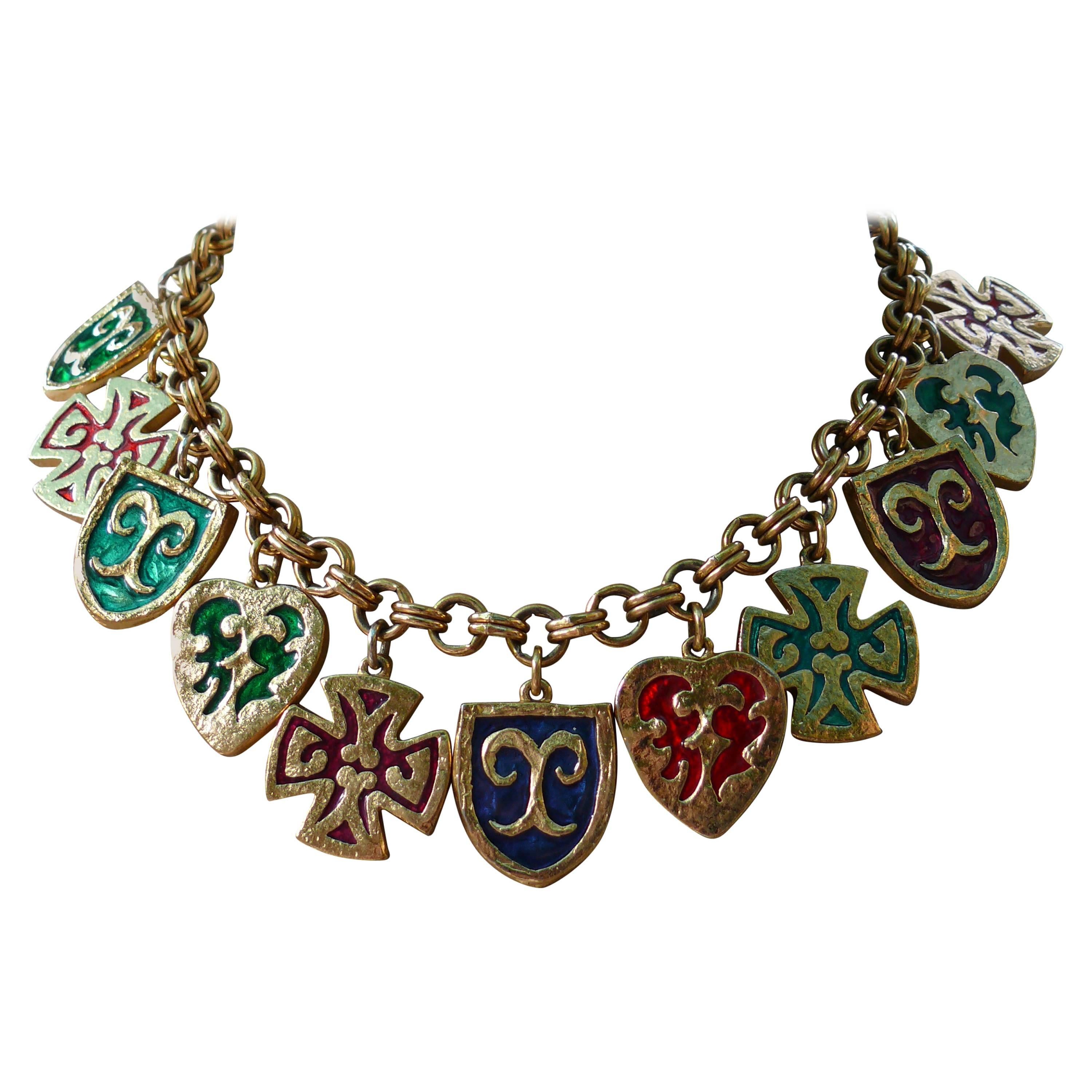 Yves Saint Laurent YSL Vintage Rare Enamel Charm Necklace