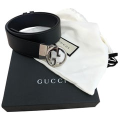 1980s Gucci Reversible Black/Navy Leather Belt 449715 85cm/34" w/dustbag and box