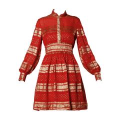 Ceil Chapman Vintage 1960s Metallic Gold + Red Silk Cocktail Dress