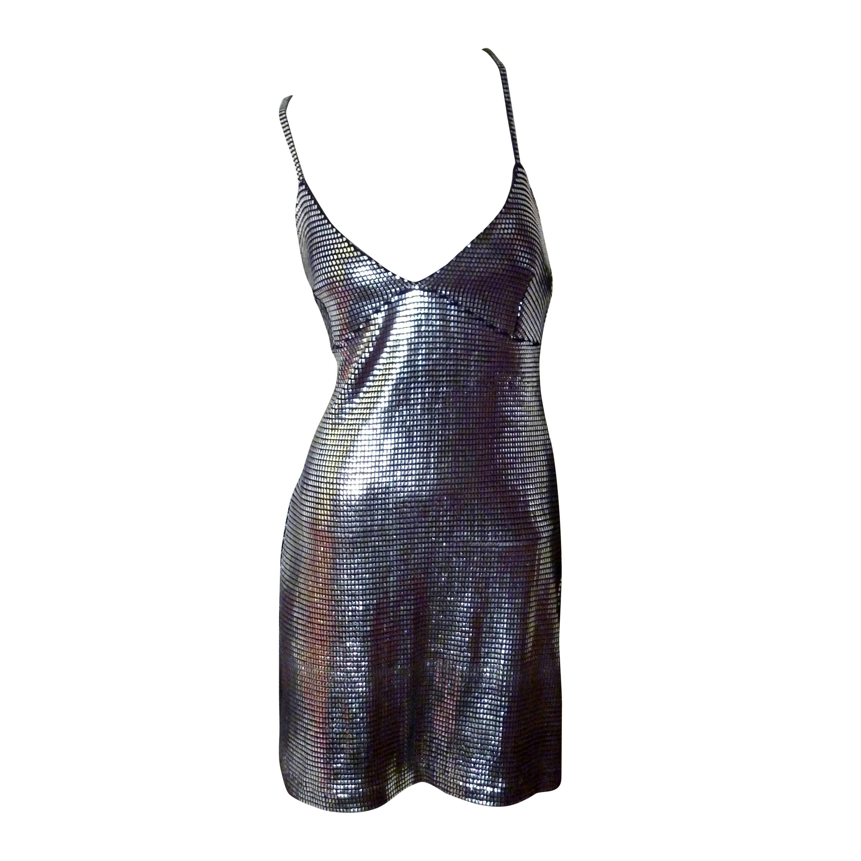 Paco Rabanne Sexy Silver Foil Grid Little Dress