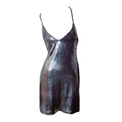 Vintage Paco Rabanne Sexy Silver Foil Grid Little Dress