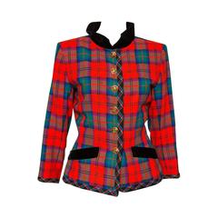 1994er Yves Saint Laurent Sammler Rot und Grün Wolle Tartan Jacke