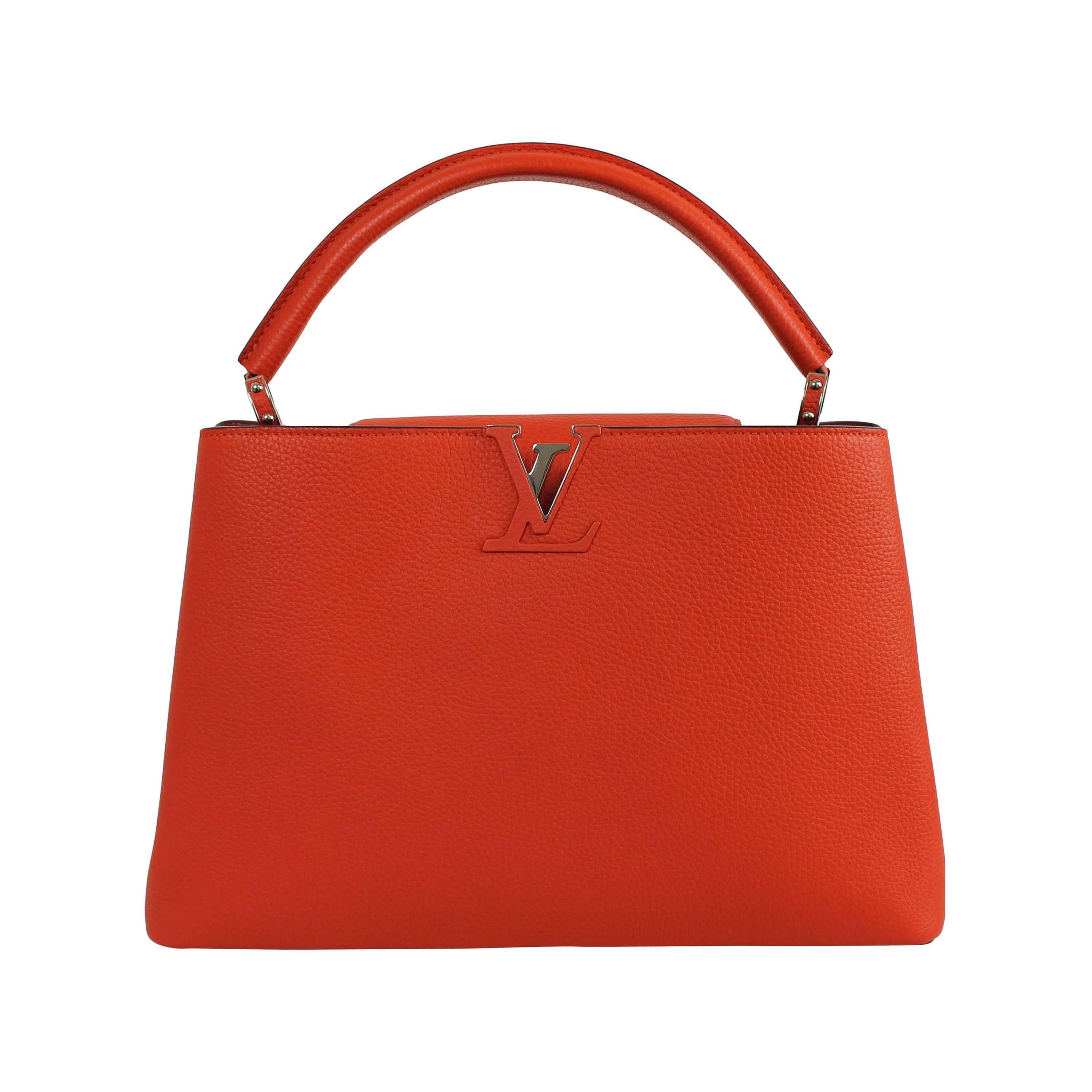 Louis Vuitton Orange Taurillon Leather Silver HDW Capucines Mm  Tote Bag
