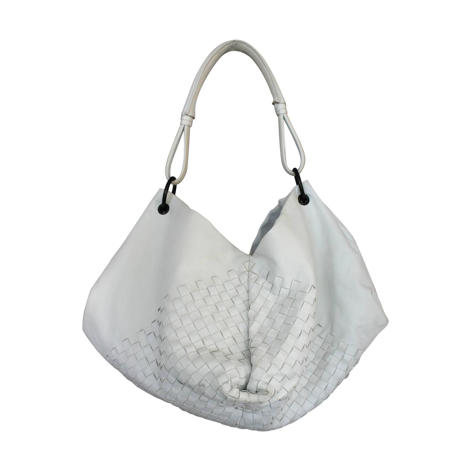 Bottega Veneta White Woven Leather Shoulder Bag at 1stdibs