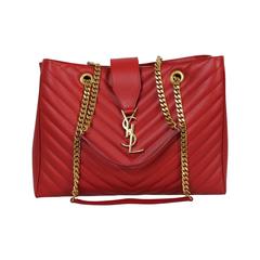 Saint Laurent Red Leather Gold HDW  Monogram Chevron Matelasse Shoulder Bag