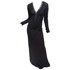Gianni Versace Versus Rayon Matte Jersey Gown Leather Trim