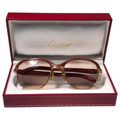 Vintage Cartier Wood Malmaison Precious Wood and Gold 56mm Sunglasses 