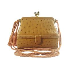 Vintage Judith Leiber Honey Tan Ostrich Shoulder Bag 