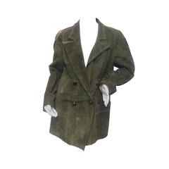 Gucci Italy Moss Green Suede Shabby Chic Unisex Jacket c 1970s