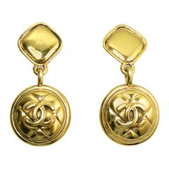 Vintage 80s Chanel Quilted Logo Drop Earrings