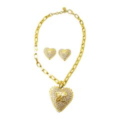 Vintage 80s Karl Lagerfeld Heart Necklace and Earrings