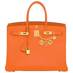 Hermes Classic Orange Epsom Gold Hardware Birkin 35cm Bag