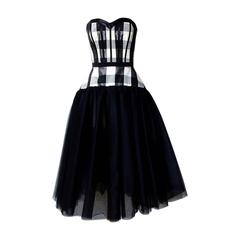 John Galliano 2000 "New Look" Black & White Bustier Evening Dress 10