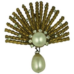 Coco Chanel Gilt Sunburst Brooch with Pastes and Pearls, Goossens