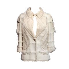 Chanel Ecru Cotton Tweed and Lace Jacket