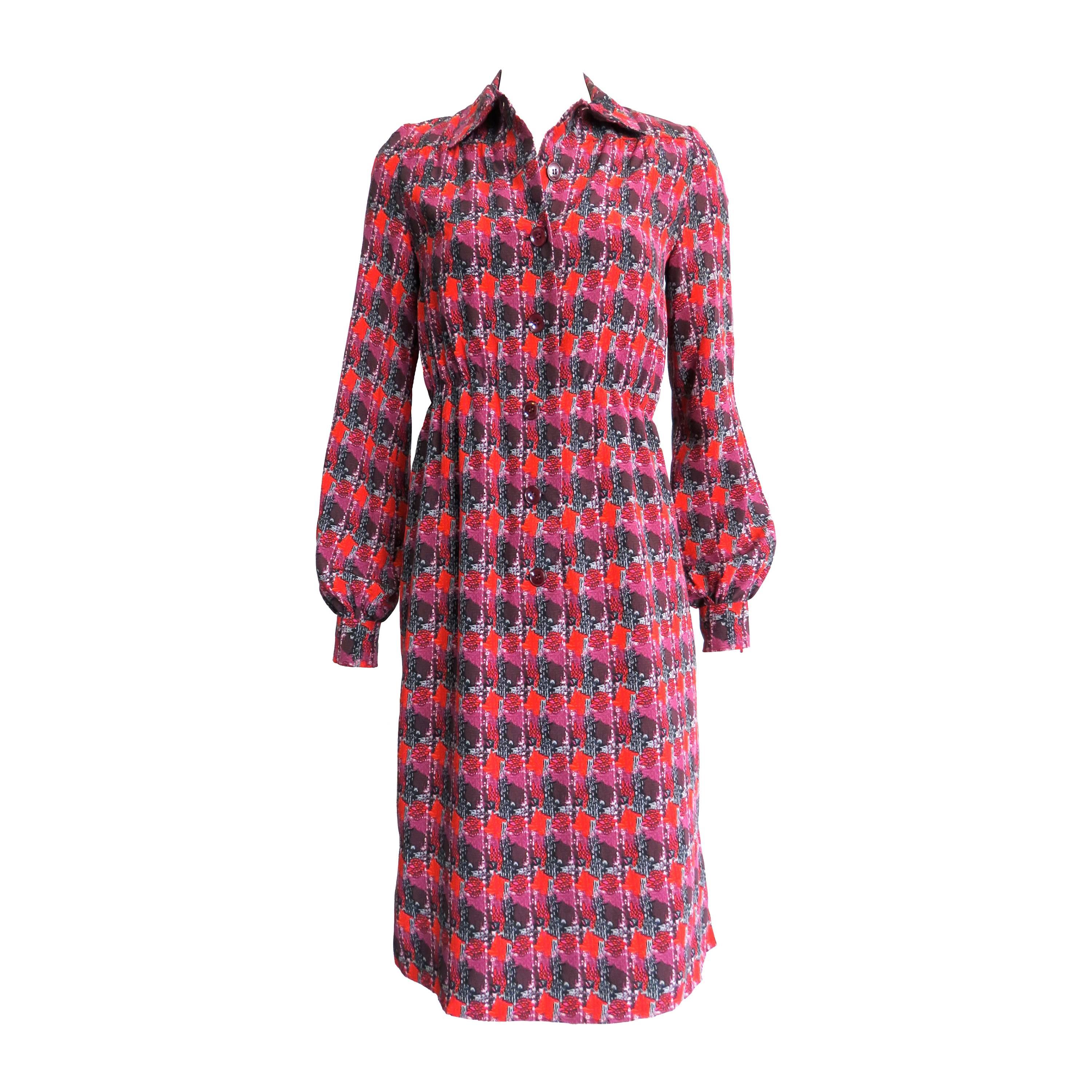1970's YVES SAINT LAURENT Printed silk dress For Sale