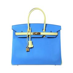 Hermès Bi Color 35 cm Birkin Bag- Blue Paradis with Jaune Canari Epsom Leather