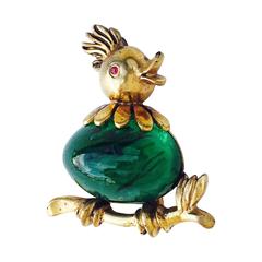 Vintage French Gilt and Paste Songbird Brooch 1950s