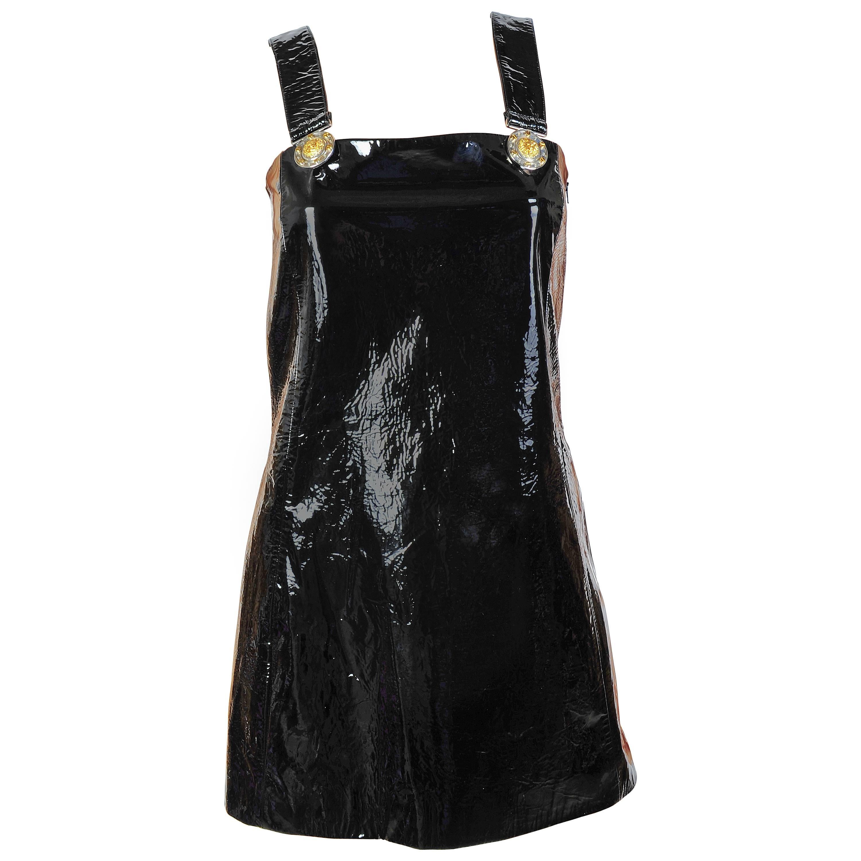 New Versace Versus Black Patent Leather Mini Dress
