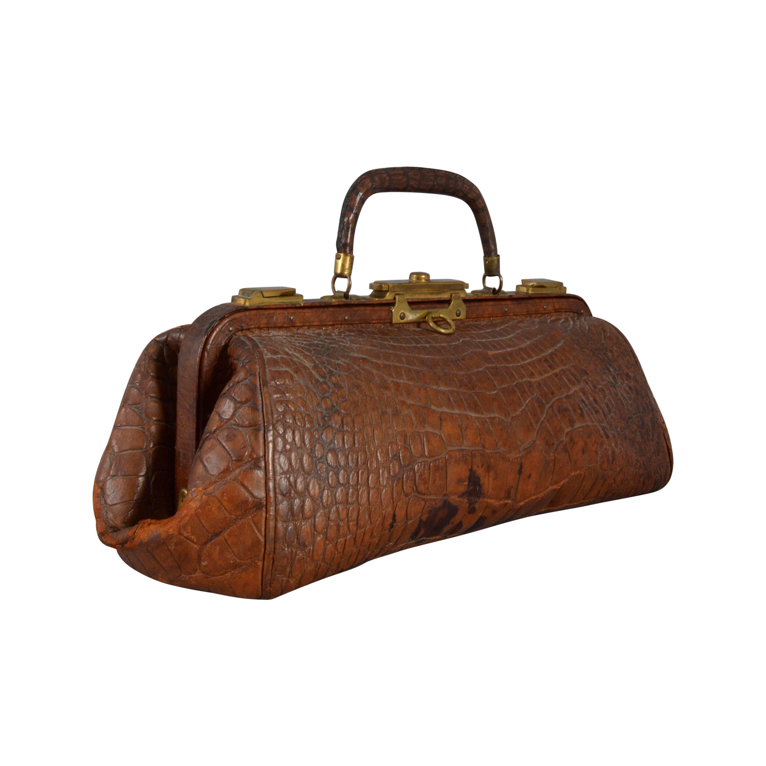 Incredible Crocodile Antique Chicago Doctor's Bag For Sale