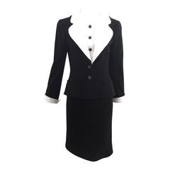 2007 CHANEL black and white fitted suit skirt set 