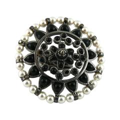 Chanel Black and White Couture Flower Ring US Size 6 3/4 6