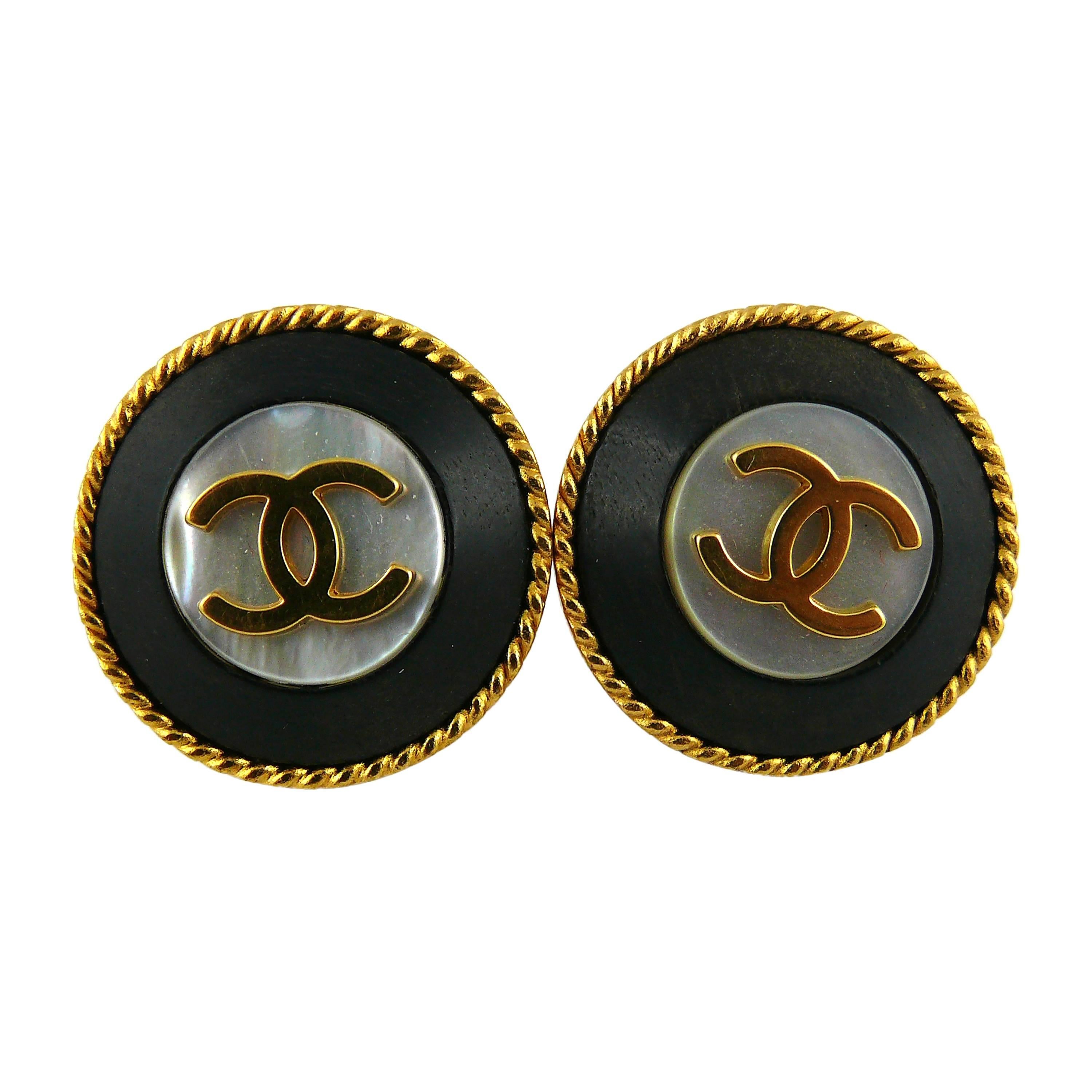Chanel Vintage CC Mother of Pearl Clip-On Earrings, Fall 1995