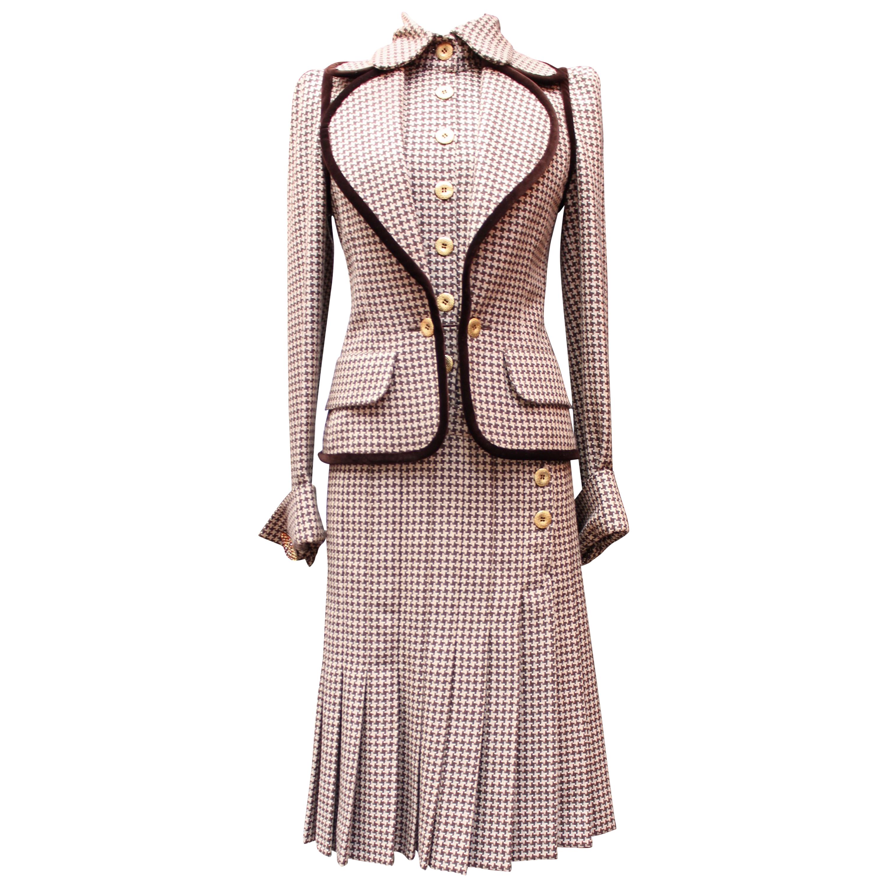 Fall 2004 Jean-Louis Scherrer Houndstooth Dress and Jacket Ensemble For Sale