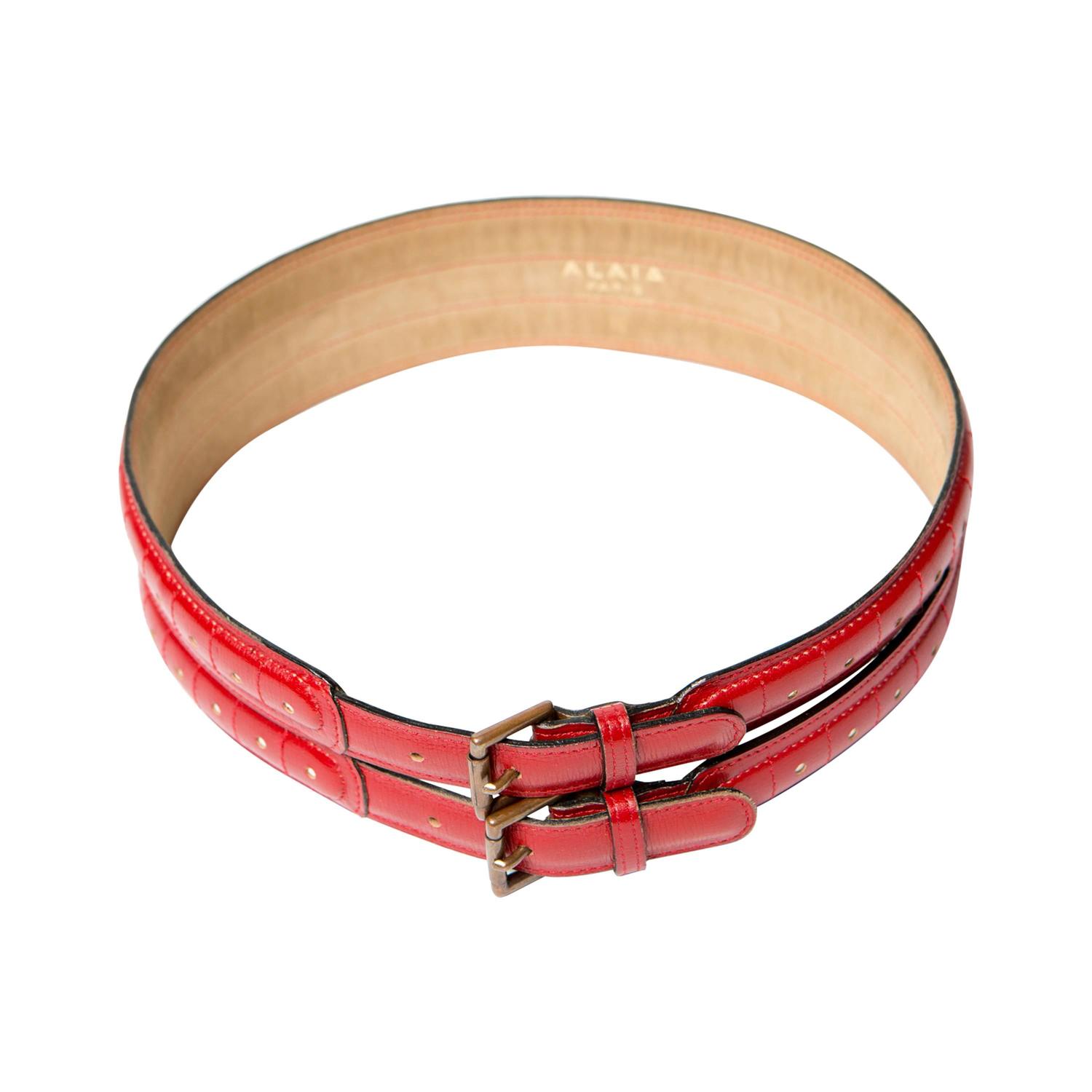 1990s ALAIA Red Leather Corset Belt at 1stdibs