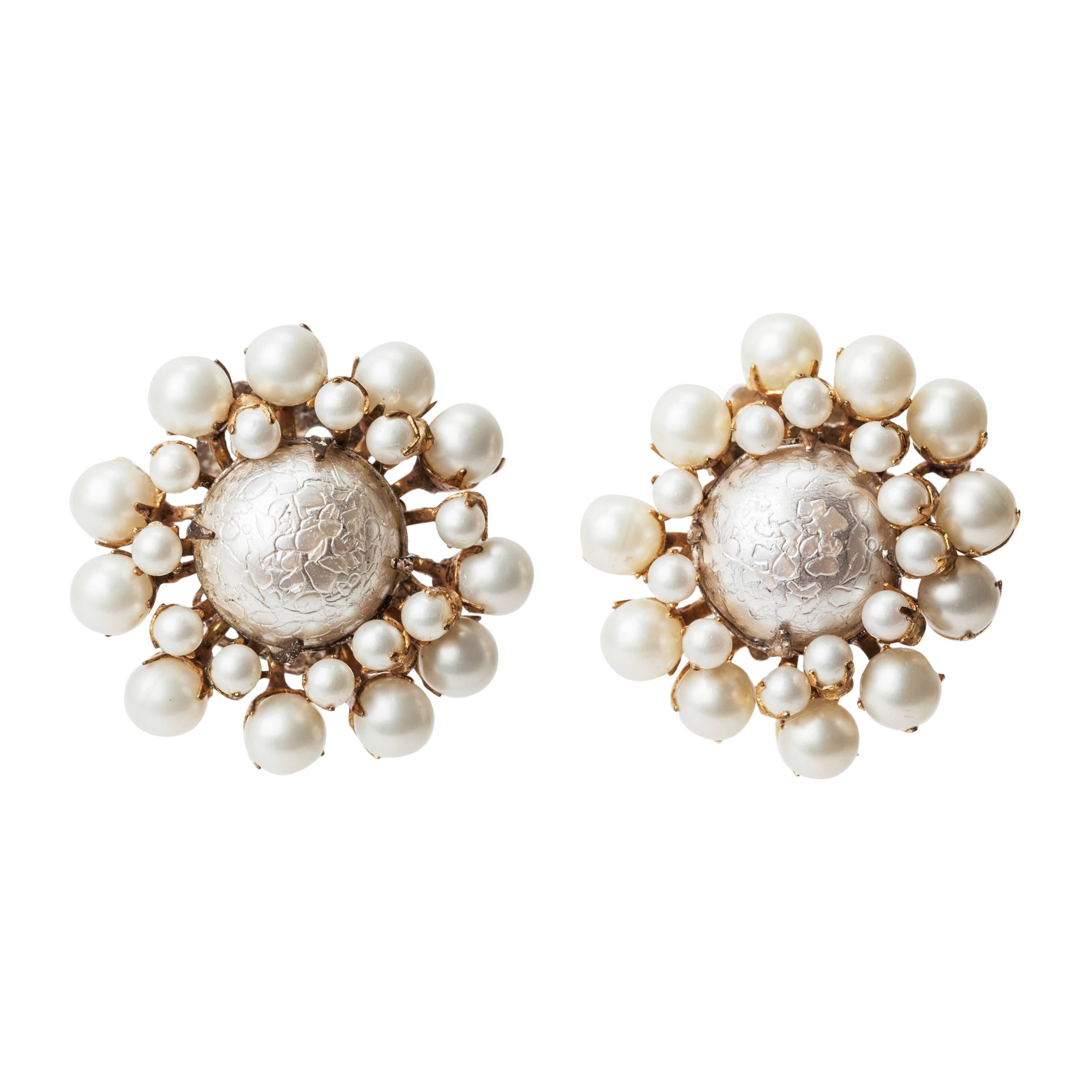 Miriam Haskell Freshwater Pearl Earclips For Sale