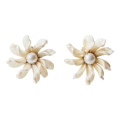 Vintage Miriam Haskell Freshwater Pearl Flower Earclips