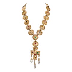 Oversized Jeweled Cross Pendant Necklace