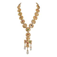 Oversized Jeweled Cross Pendant Necklace 10