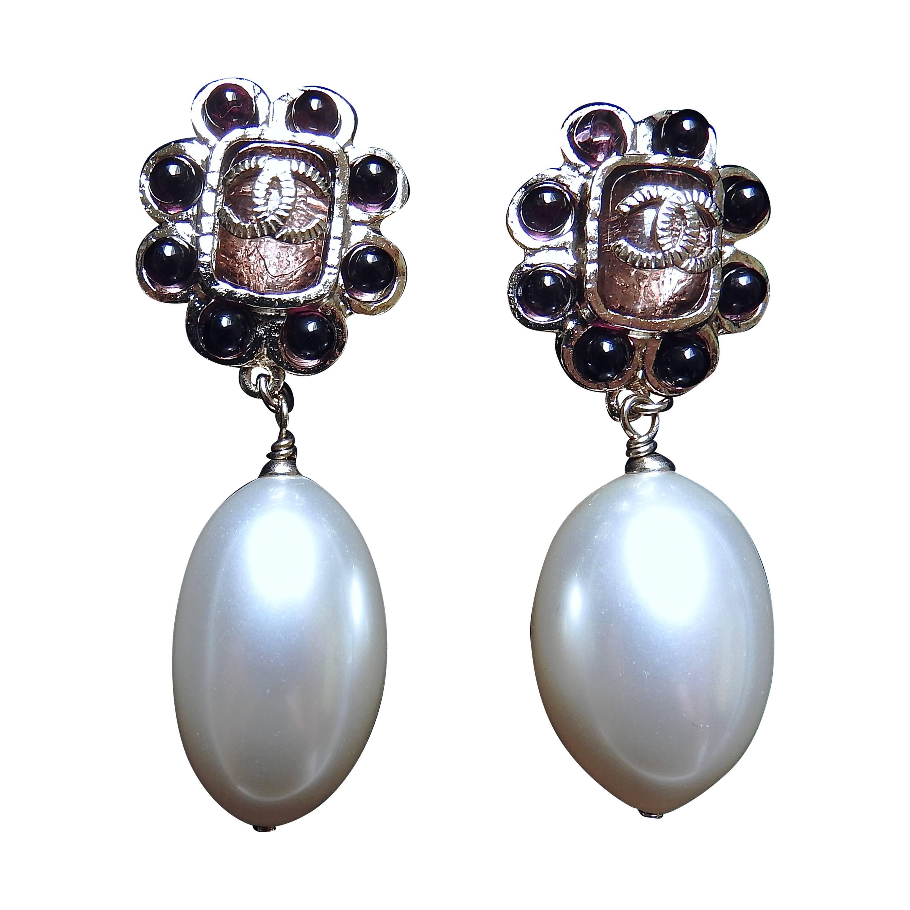 Chanel ✿*ﾟ *SO BEAUTIFUL*  Oversized Resin French Plum Coloured Pearl  Earrings  For Sale