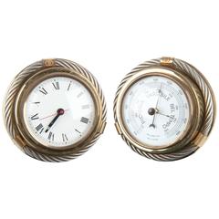 GUCCI Italian VINTAGE Gold Metal & Silver Round BAROMETER & CLOCK SET