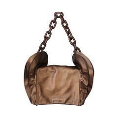 Prada Bronze Leather Handbag w/ Side Ruffles & Brown Glitter Enamel Link Strap 3