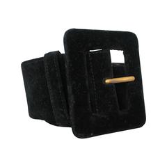 Yves Saint Laurent Vintage Black Velvet Belt w/ Square Buckle & Gold Hardware