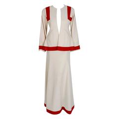 1973 Ossie Clark Ivory Red Block-Color Wool Jacket & Maxi Skirt Dress Ensemble 4