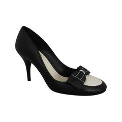 Chanel Black & Ivory Leather Loafer Style Pumps - 39.5