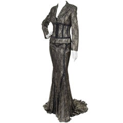 ANGELO MARANI CRYSTAL EMBELLISHED LACE GOWN and JACKET Size IT 42