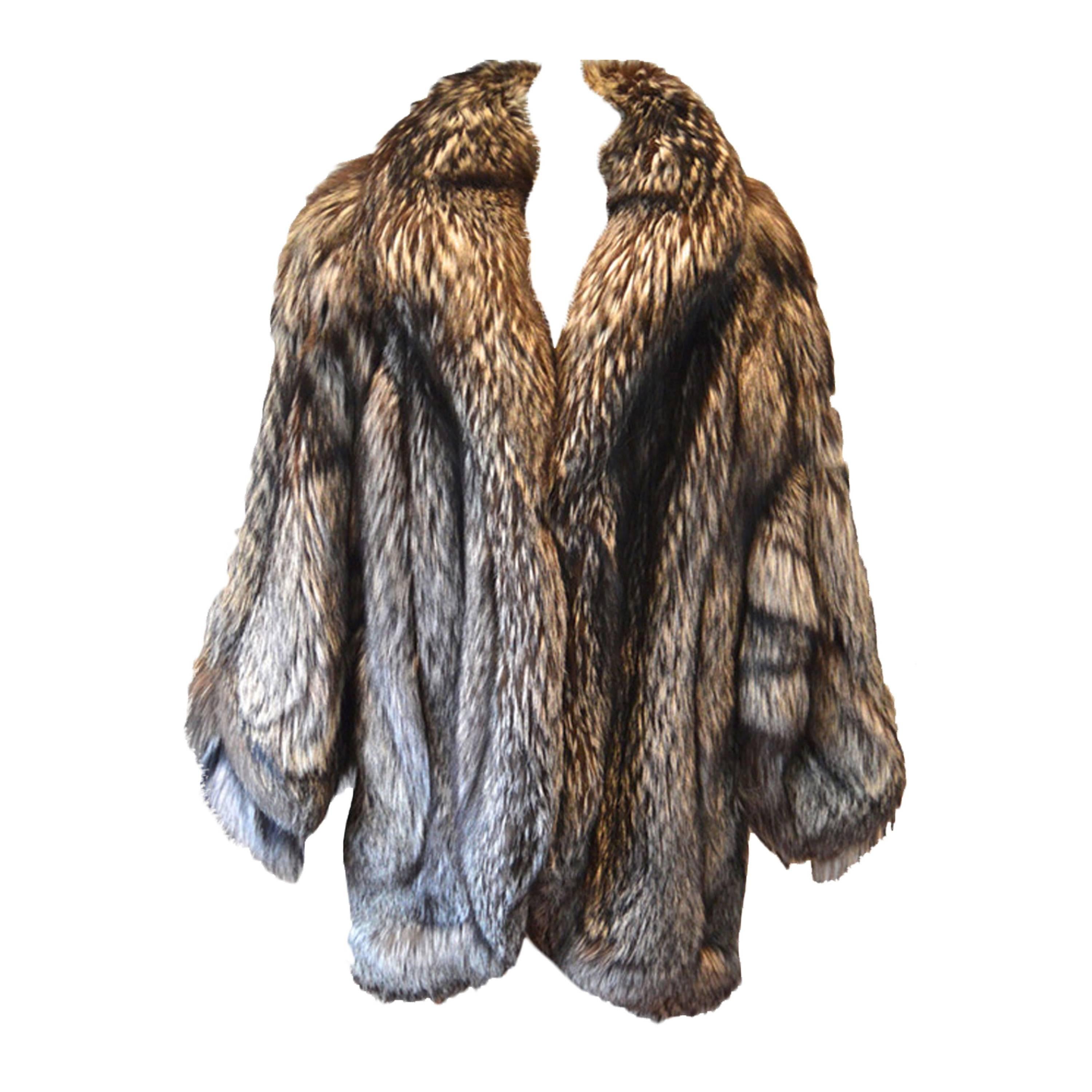 Gorgeous Silver Fox Fur Coat Womens Size Large