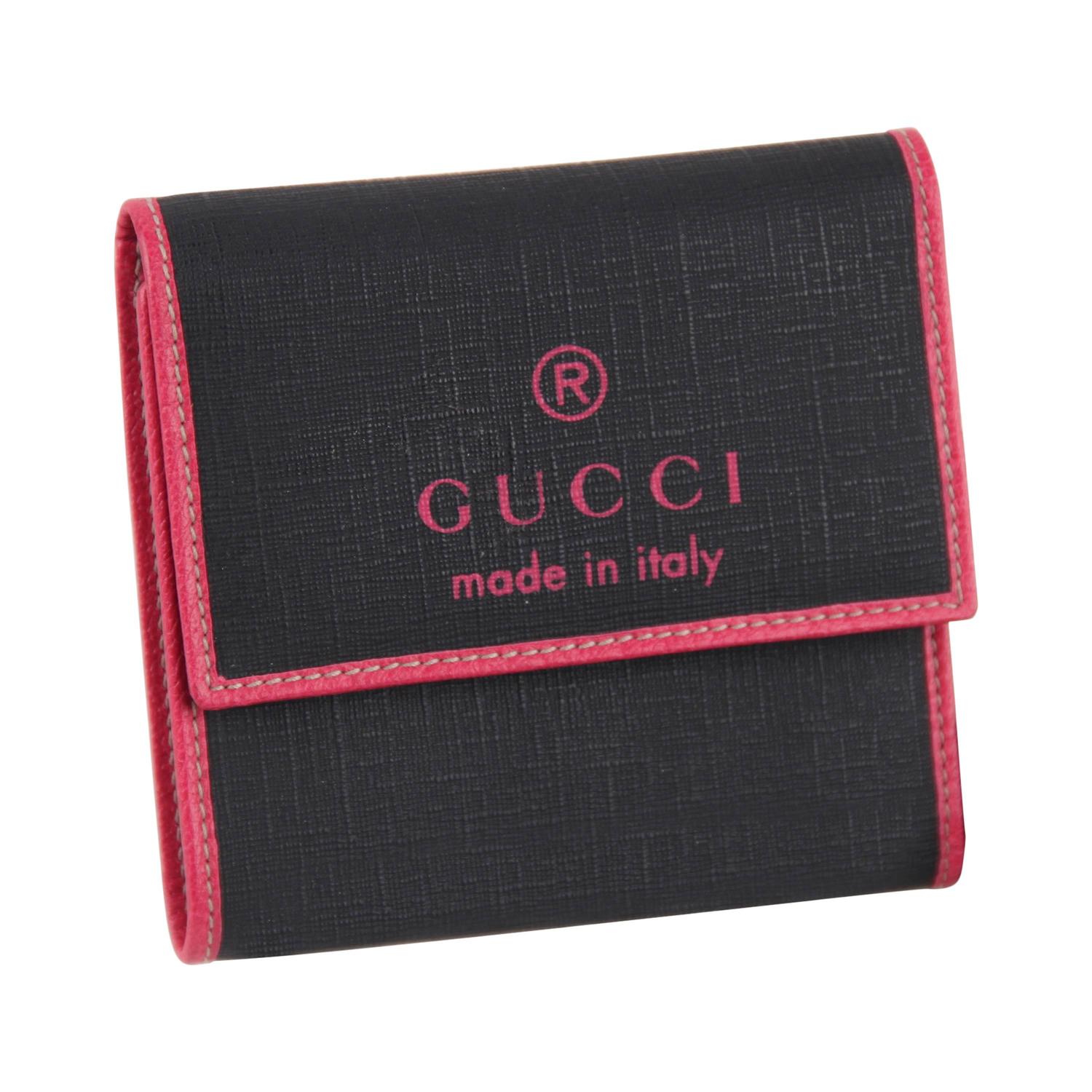 GUCCI Black Canvas Pink Leather WALLET and 6 KEY RING CASE Set ...