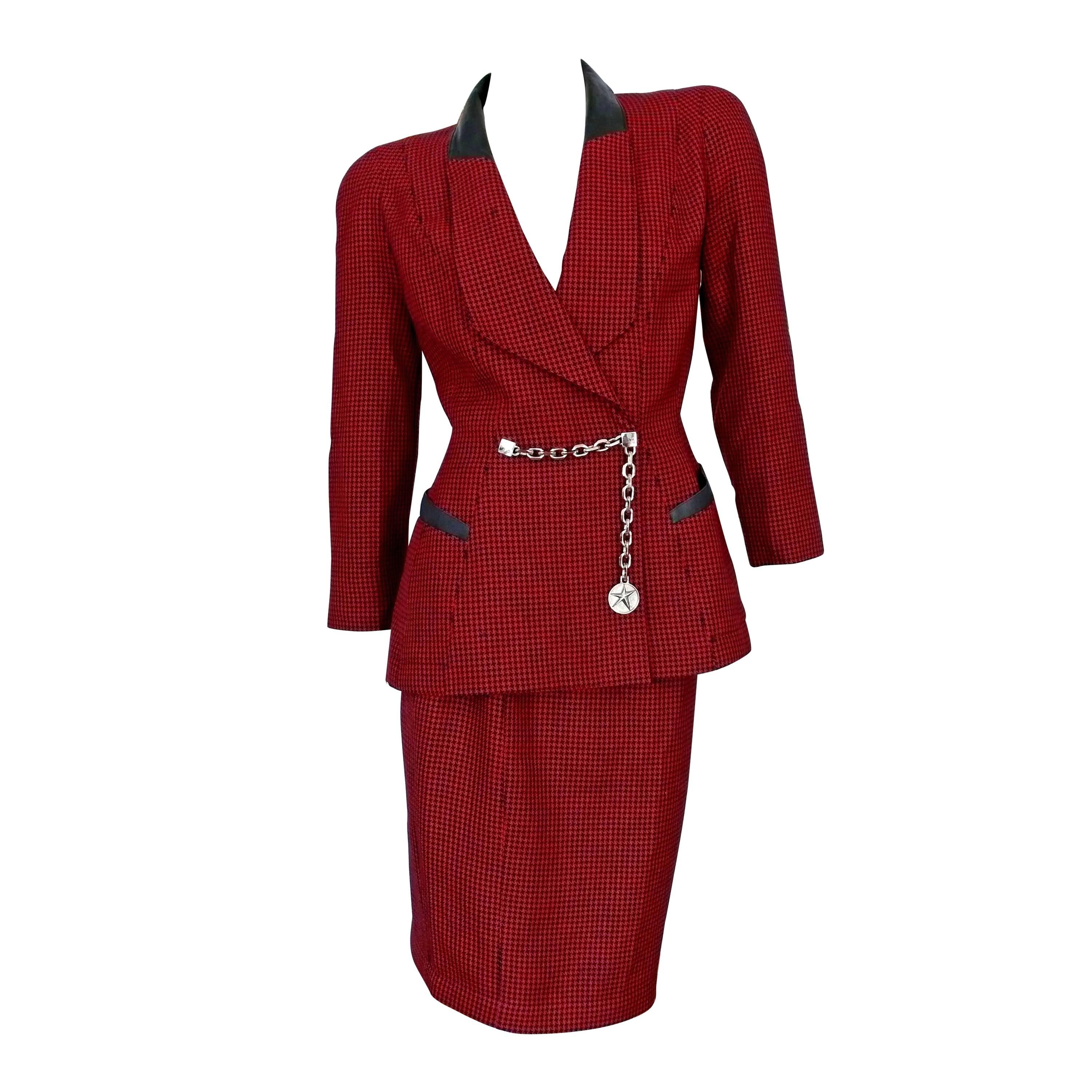 Thierry Mugler Vintage Houndstooth Wool Skirt Suit