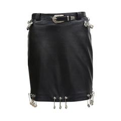Vintage Important Gianni Versace safety pin leather mini skirt, Fall 1994