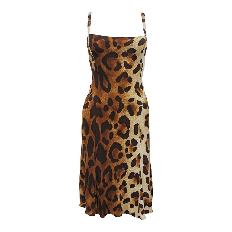 90s Gianni Versace Leopard Print Bodycon Jersey Dress Spring 1994