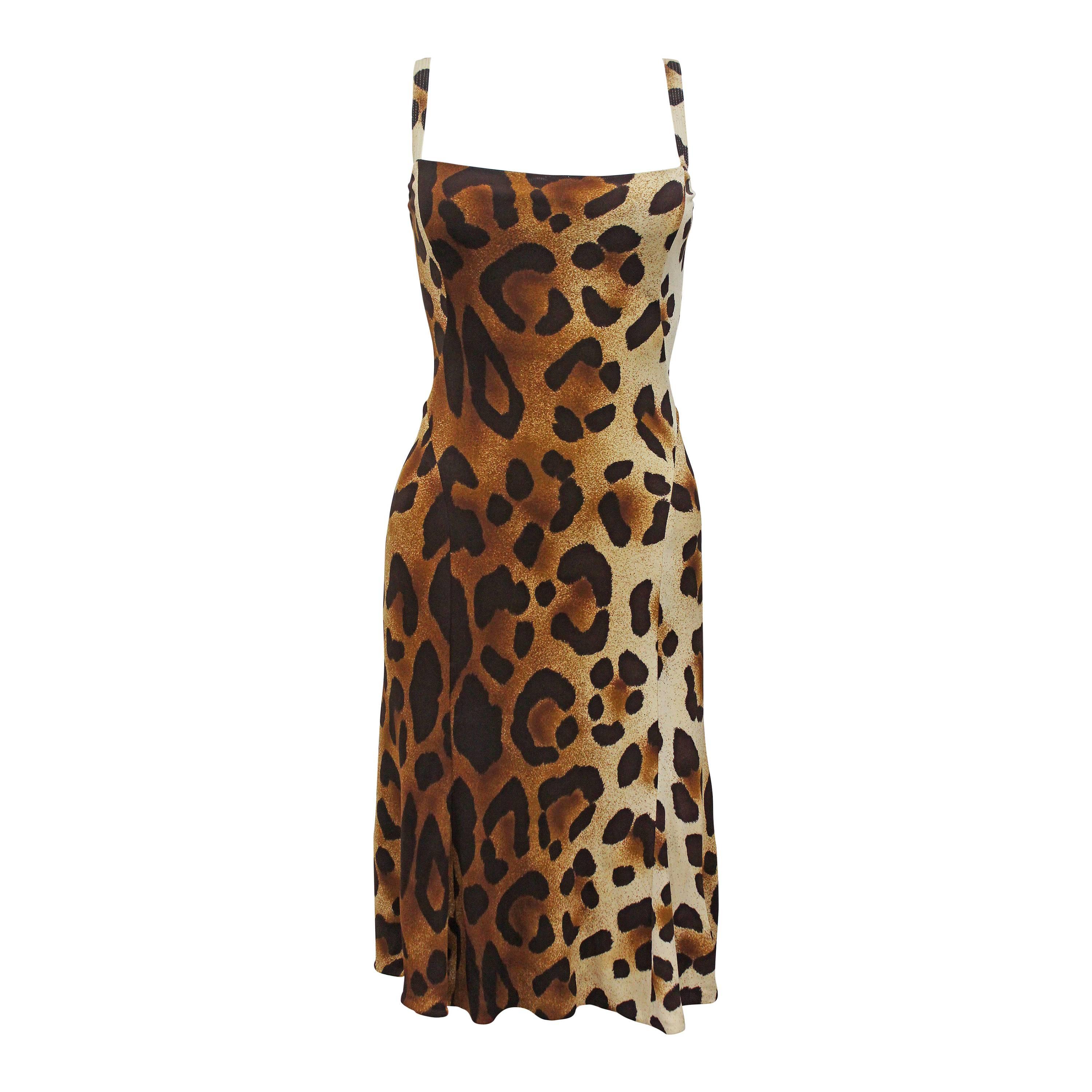 90s Gianni Versace Leopard Print Bodycon Jersey Dress, Spring 1994