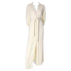 1970s Estevez Ivory 1970s Vintage Dress Button Front Maxi w/ Obi Style Belt