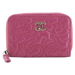 Chanel CC Zip Coin Purse Camellia Lambskin Small